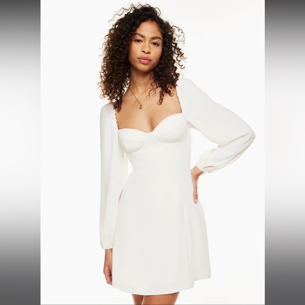 Aritzia Wilfred Novella Dress with Puff Sleeves, White, Size 4